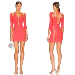 Poster Girl Janna Bodycon Cutout Crystal Detail Mini Dress in Chilli Sz O/S